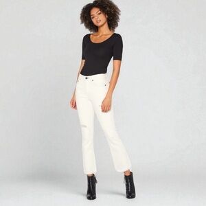 NOEND DENIM FARRAH KICK FLARE BUTTON FRONT BONE DISTRESSED JEANS SIZE 25